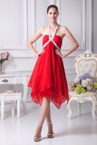 Attractive Halter Red Chiffon Pageant Dresses for Little Girls with Appliques