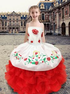 Best Sleeveless Beading and Appliques and Ruffles Lace Up Pageant Dress Wholesale