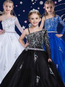 Beautiful Sleeveless Floor Length Beading Zipper Winning Pageant Gowns with Black