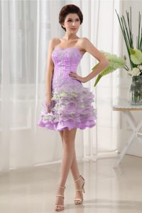 Sweetheart Mini Party Dress in Organza with Ruffled Layers and Beading for Less
