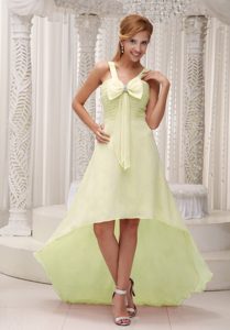 New Light Yellow Beautiful High-low Prom Party Dress with Bowknot