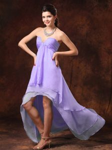 Lilac High-low Chiffon Holiday Party Dress with Beading and Sweetheart