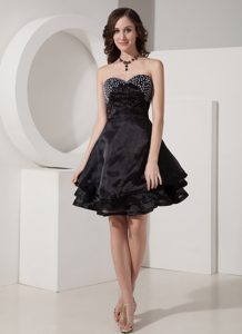 Cute Black A-Line Sweetheart Beaded Cocktail Party Dresses in Organza