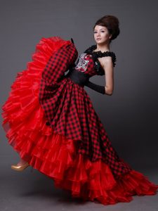 Elegant Red Off the Shoulder A-Line Party Dress in Organza with Beading
