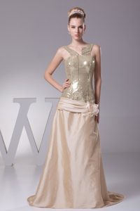 Champagne Sequin and Cocktail Party Dress with Flower and Sash