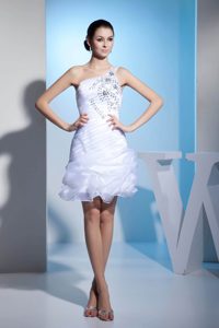 One Shoulder Holiday Party Dresses with Beading and Pick-ups in White