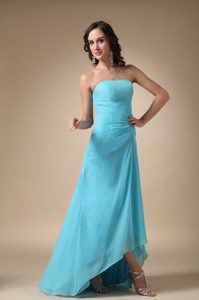 Chiffon Strapless Asymmetrical Dress for Bridesmaid in Aqua Blue for 2014