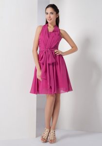Chiffon Halter-top Maternity Bridesmaid Dress in Fuchsia with Ruches for 2013