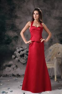 Halter-top Satin Maternity Bridesmaid Dress with Long in Red for Spring
