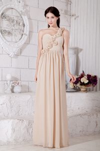 Champagne Empire One Shoulder Junior Bridesmaid Dress with Handle Flowers