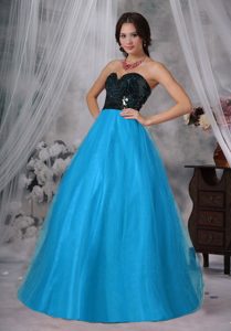 Aqua Blue and Black Prom Pageant Dresses with Sweetheart and Sequins