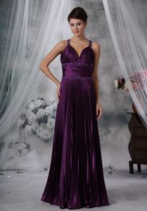 Beading Plus Size Prom Dress for Ladies with Straps and Pleats in Purple