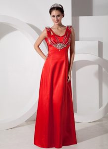 Cool Neckline Red Plus Size Prom Dresses with Beadings on Promotion