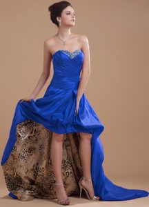 Royal Blue High-low Sweetheart Prom Graduation Dress with Ruches and Beads