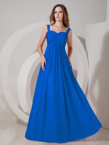 Inexpensive Chiffon Prom Holiday Dress in Blue with Straps and Ruches on Sale