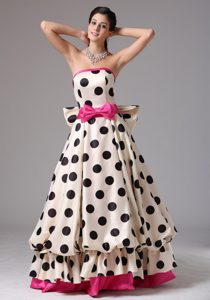 Strapless Long Multi-colored Princess Prom Dress with Bow and Dots