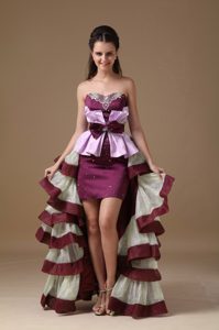 Strapless High-low Multi-colored Beaded Prom Dress with Ruffles and Bowknot