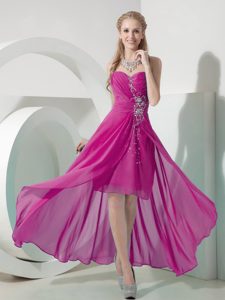 Fuchsia Sweetheart High-low Ruched Chiffon Prom Dress with Beading on Sale