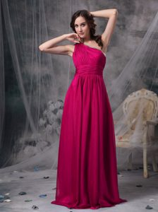 Wine Red One Shoulder Long Ruched Chiffon Prom Dresses for Women