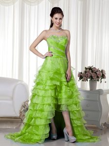 Spring Green Sweetheart High-low Organza Prom Dress with Beading and Ruffles