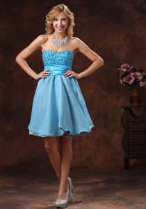 Sweetheart Mini-length Aqua Blue Organza Prom Cocktail Dresses with Beading