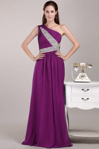 Eggplant Purple One Shoulder Long Plus Size Prom Dress with Beading