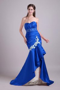 Royal Blue Sweetheart Brush Train Mermaid Beaded Prom Dress with Appliques
