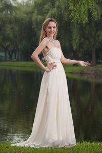 White Empire Strapless Brush Train Dresses for JS Prom with Ruche in Floor-length