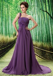 Custom Made Purple One Shoulder Lady of the Evening Prom Dress with Appliques