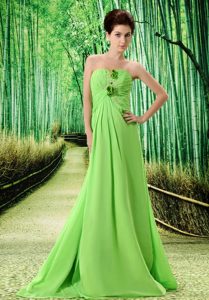 Brush Train Spring Green Ruched Dress for Prom Princess