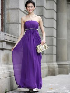 Chiffon Strapless Sleeveless Zipper Beading Prom Dresses in Purple