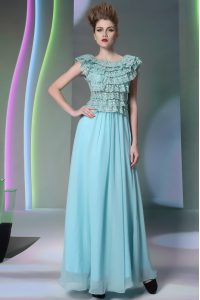 Scoop Chiffon Cap Sleeves Floor Length and Lace