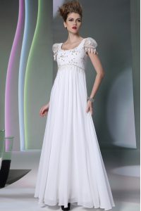 Fashion Scoop White Empire Beading and Lace Mother Of The Bride Dress Zipper Chiffon Sleeveless Floor Length