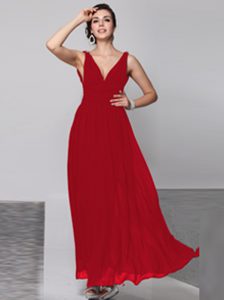 Shining Wine Red Backless Prom Gown Beading Sleeveless Floor Length