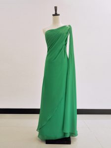 Fancy One Shoulder Floor Length Column/Sheath Long Sleeves Green Evening Dress Zipper