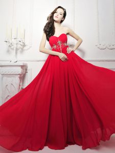 Beauteous Red Sweetheart Neckline Beading Prom Dresses Sleeveless Zipper