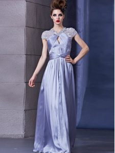 Exquisite Halter Top Sleeveless Zipper Prom Party Dress Lavender Chiffon
