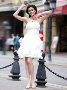 Strapless Sleeveless Zipper Dress for Prom White Chiffon
