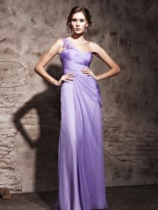 One Shoulder Sleeveless Side Zipper Floor Length Beading and Ruching Homecoming Dress
