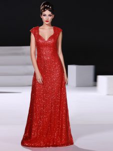 Sequins Red Sleeveless Sequined Zipper Homecoming Dress for Prom and Party
