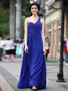 Custom Made One Shoulder Chiffon Sleeveless Floor Length Prom Party Dress and Beading and Ruching