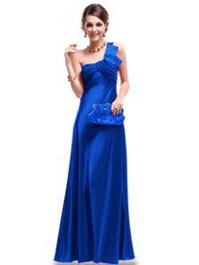 Enchanting Column/Sheath Prom Gown Royal Blue One Shoulder Satin Sleeveless Floor Length Criss Cross