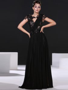 Extravagant Scoop Floor Length Backless Dress for Prom Black for Prom and Party with Lace