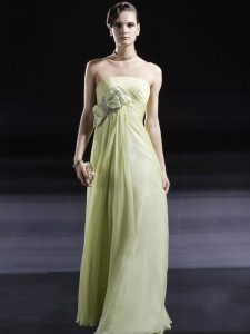 Light Yellow Sleeveless Ruching and Bowknot Floor Length Prom Party Dress