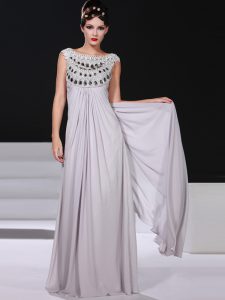 Flirting Silver Sleeveless Chiffon Side Zipper for Prom and Party