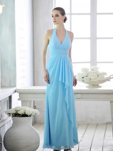 Elegant Halter Top Sleeveless Chiffon Mother Of The Bride Dress Ruffles and Ruching Lace Up