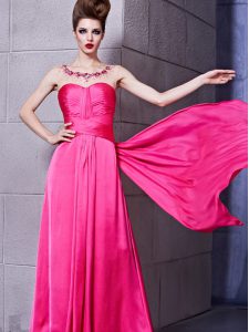 Dramatic Sweetheart Sleeveless Zipper Prom Dress Hot Pink Elastic Woven Satin