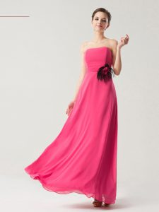 Chiffon Strapless Sleeveless Zipper Hand Made Flower Dress for Prom in Hot Pink
