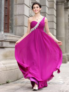 Vintage One Shoulder Sleeveless Zipper Floor Length Beading Prom Evening Gown