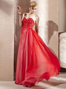 Chiffon Sweetheart Sleeveless Side Zipper Beading Evening Dress in Coral Red
